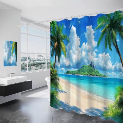 ANALTIRCE Shower Curtain 180 x 180 cm, Nature Beach Palms