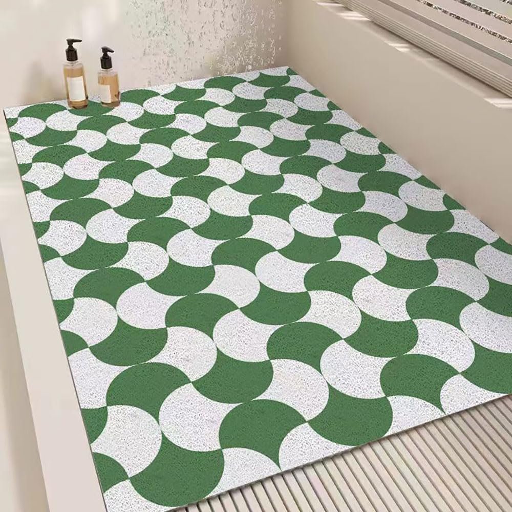 Surwin Non-Slip PVC Loofah Shower Mat, Green, 60 x 120 cm