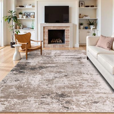 Cekene Abstract Area Rug, 160 x 230 cm, Washable, Non-Slip, Low-Pile, Taupe