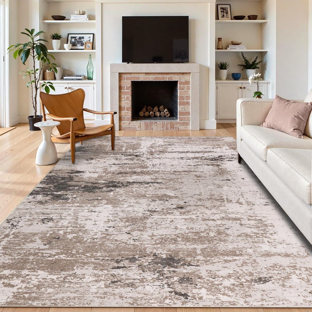 Cekene Abstract Area Rug, 160 x 230 cm, Washable, Non-Slip, Low-Pile, Taupe