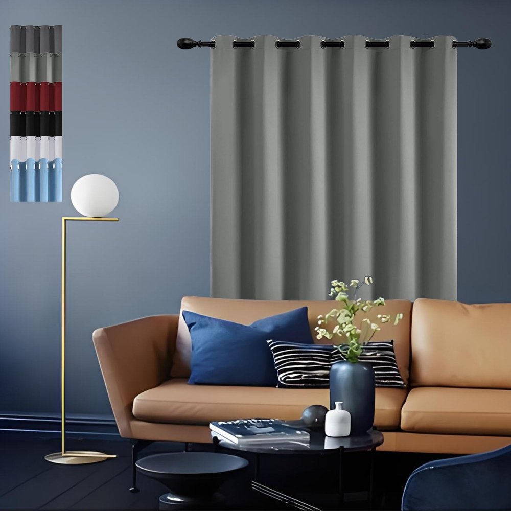 GOUSUN Blackout Curtain 230 x 120 cm, Thermal Curtain Against Cold and Heat, Airy String Curtain with Rod Pocket, for Bedroom, Light Gray