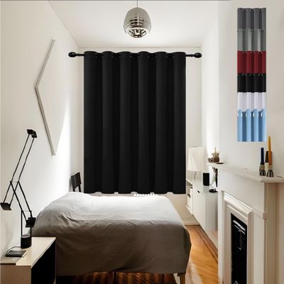 GOUSUN Blackout Curtain 110 x 135 cm, Thermal Insulated, Grommet Panel, Black
