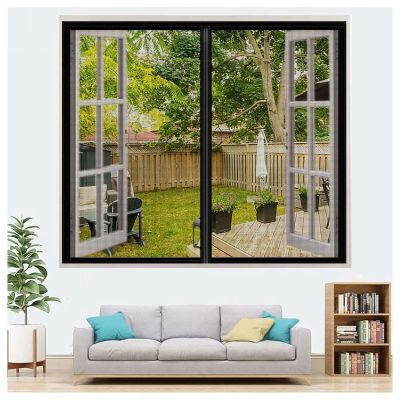 Black Magnetic Window Screen Curtain W95 x H160 cm, Heavy-Duty Mesh