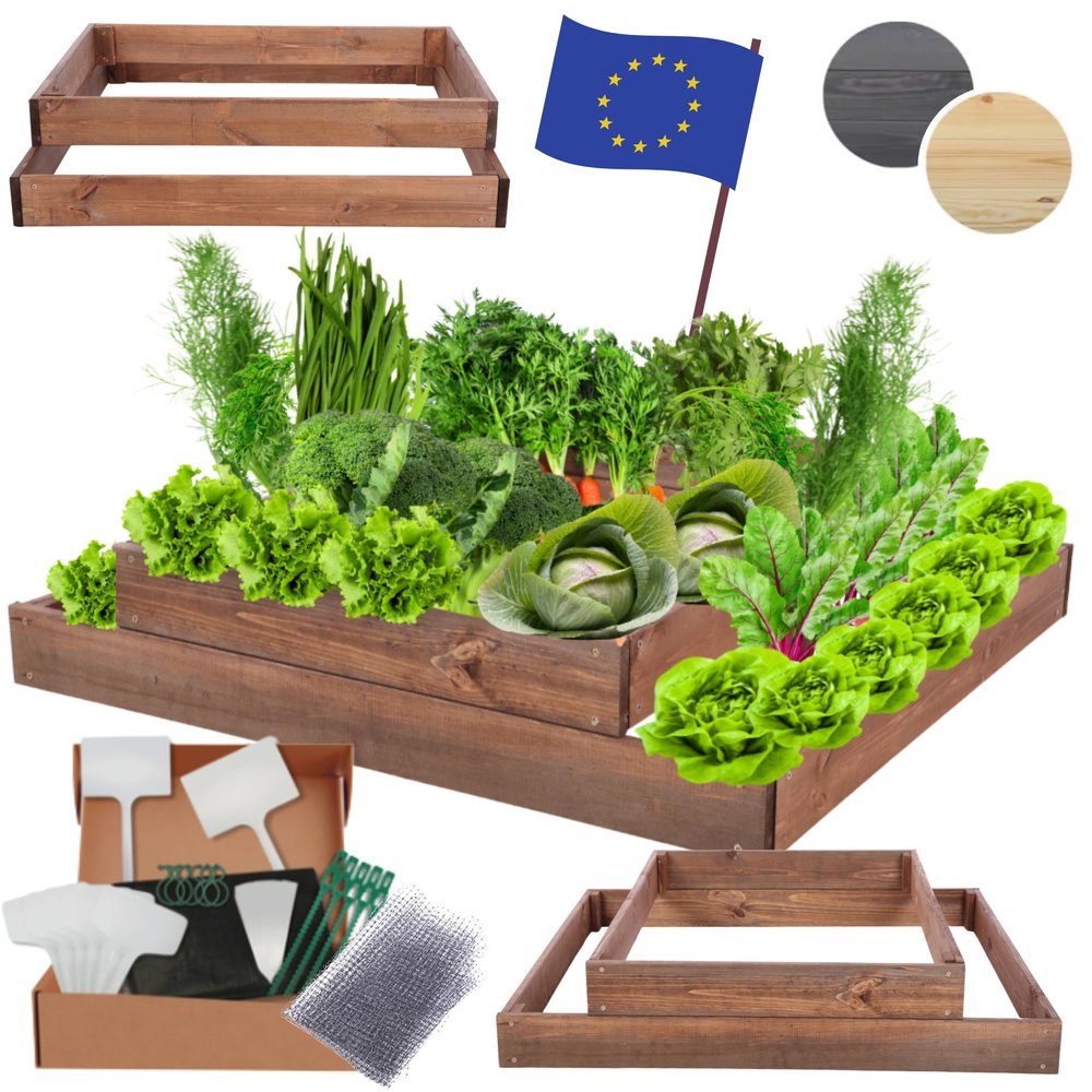 MODO24 Wooden Raised Garden Bed, Planter Box, 18 x 90 x 60 cm, Brown