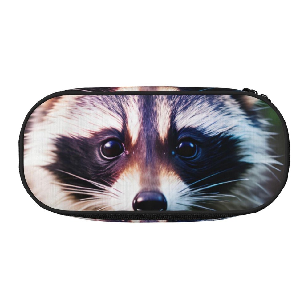 YQxwJL Little Raccoon Face Pencil Case, Large Capacity, Black
