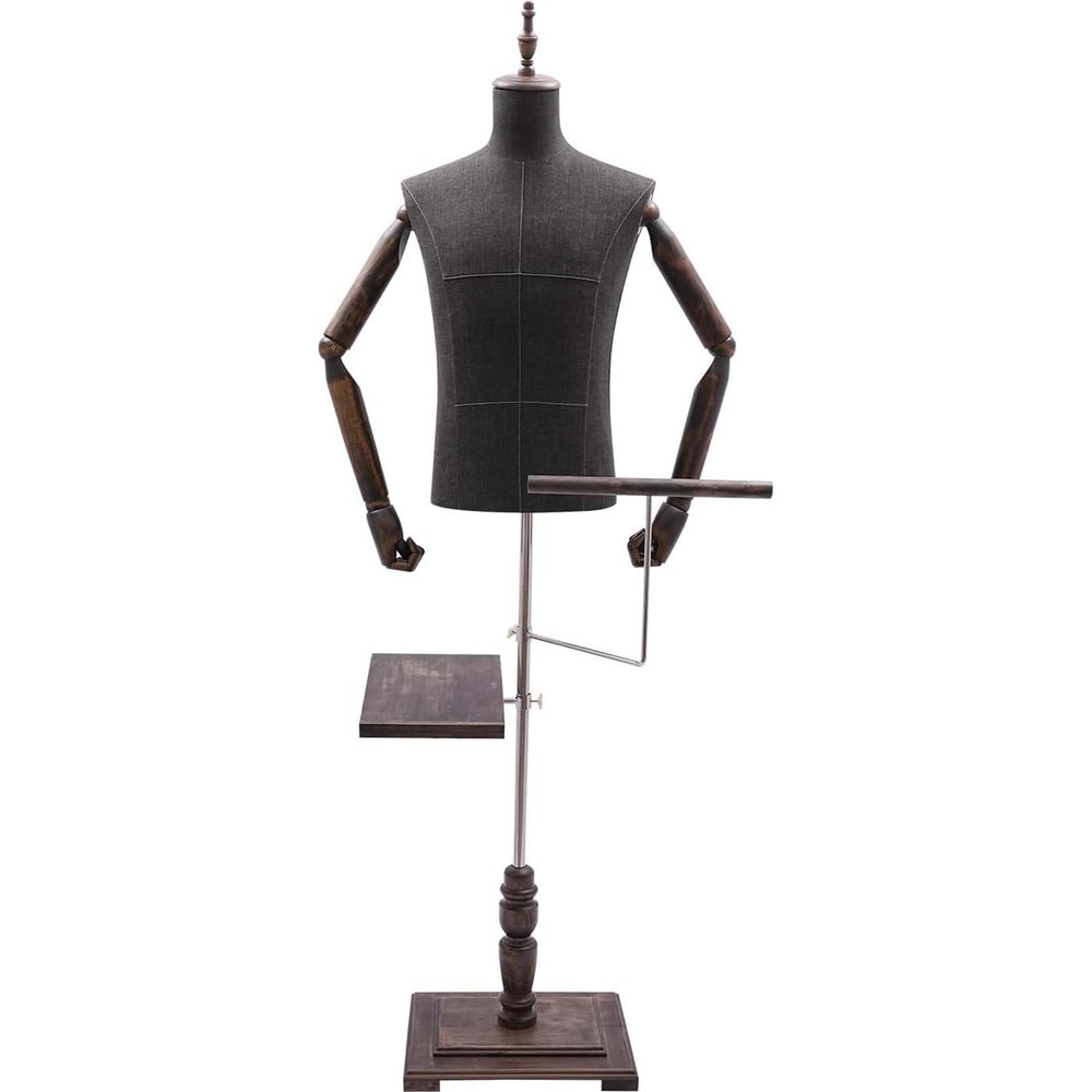 BESTXH 01 Men's Mannequin Torso with Wooden Arms, Adjustable Stand, Trouser Stand and Shoe Holder