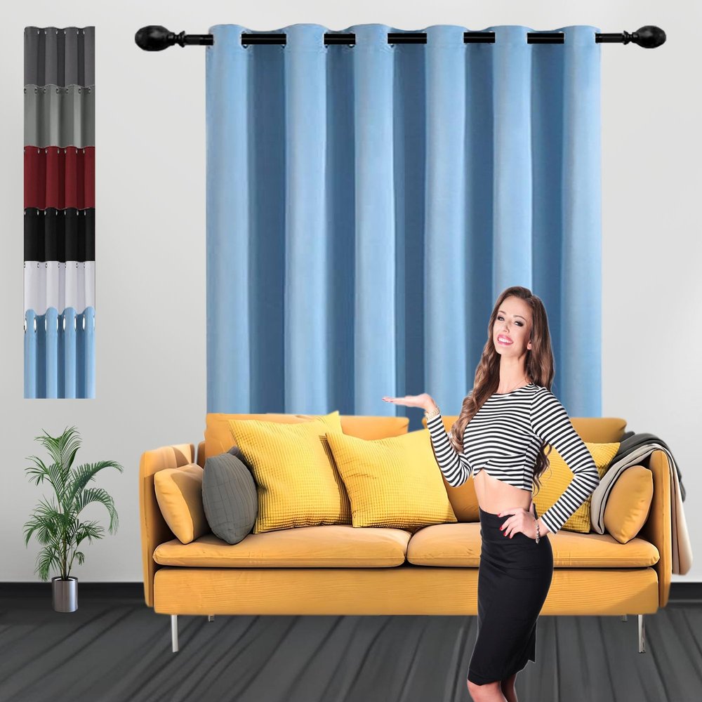 GOUSUN Blackout Curtain 85 x 190 cm, Light Blue, Opaque Curtain with Eyelets