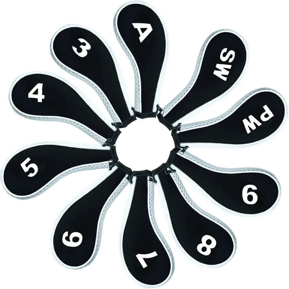 LUOKEKE Golf Iron Head Covers, 10-Piece Set with Zippers, White