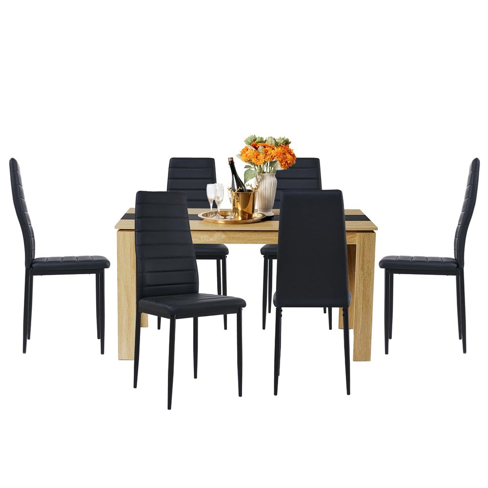 FURNITABLE Dining Table with 6 Chairs, Rectangular Oak Table and Dining Set