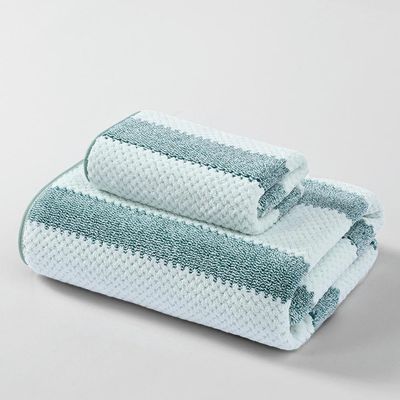 MEKPAM Green Striped Coral Fleece Hand and Bath Towel