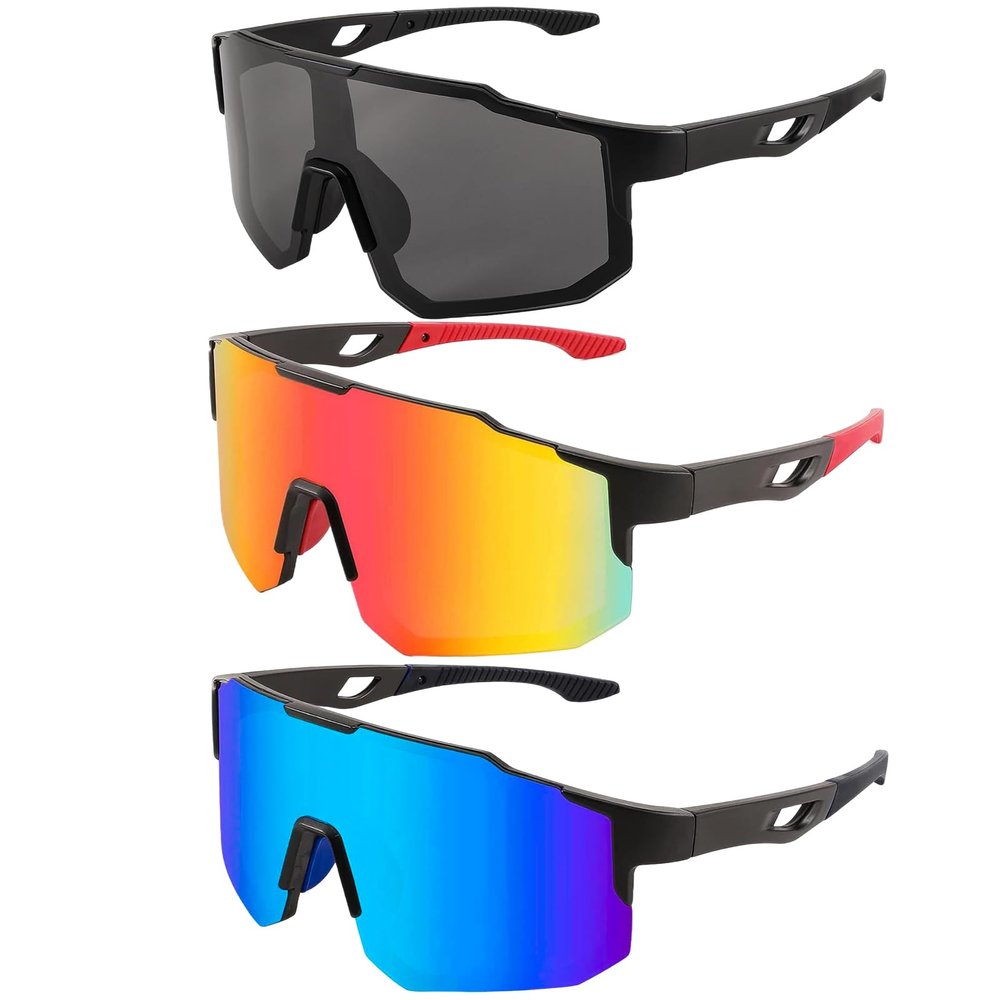 MCTNCT 3-Pack Sports Sunglasses for Men and Women, Windproof Cycling Glasses with UV400 Protection