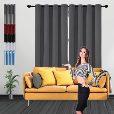 GOUSUN Blackout Curtain 180 x 220 cm, Privacy, Grommet Top, Dark Gray