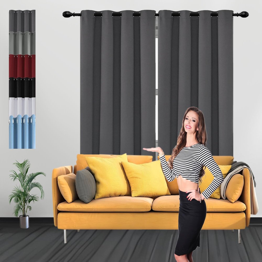 GOUSUN Blackout Curtain 180 x 220 cm, Privacy, Grommet Top, Dark Gray