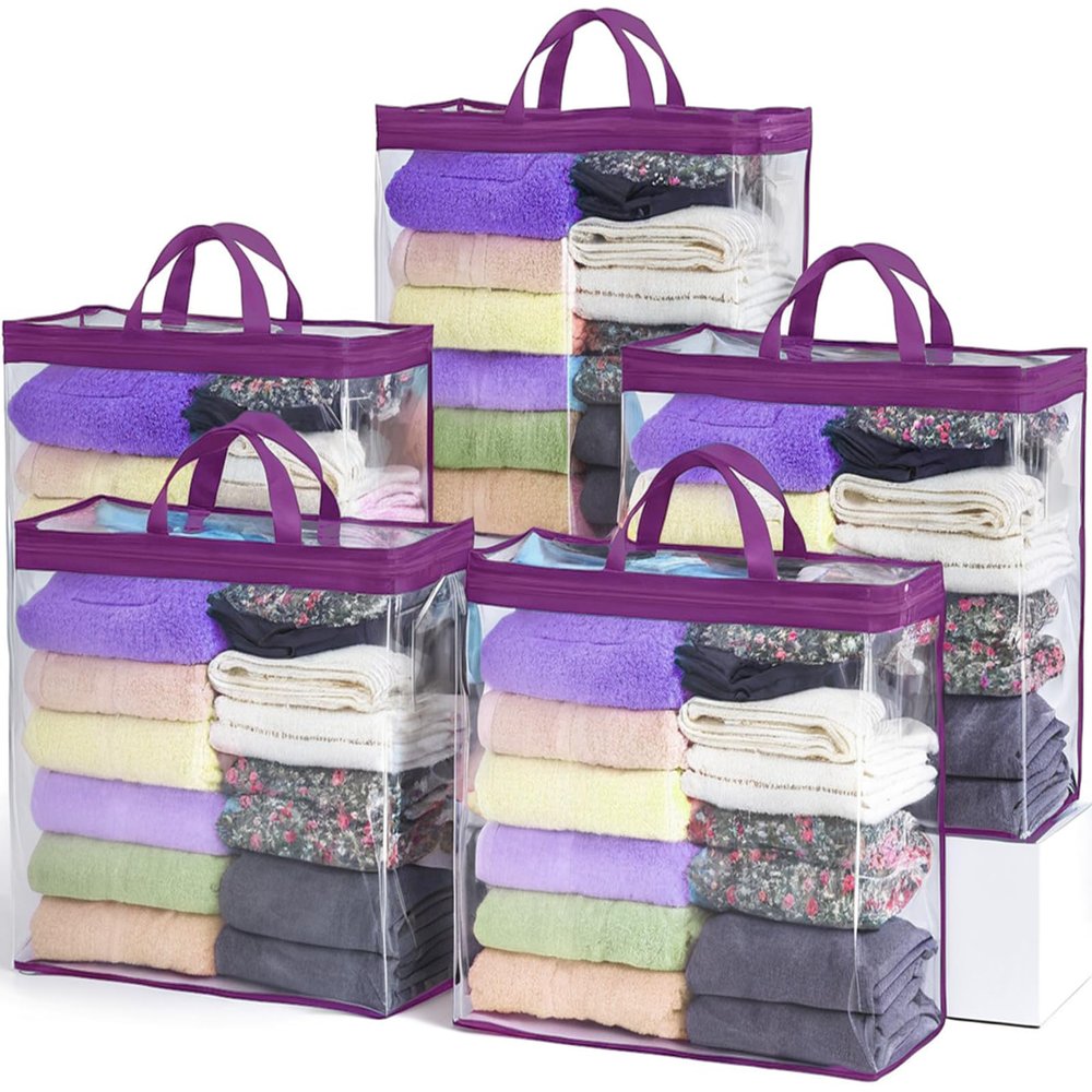 Transparent Zippered Storage Bags, Foldable, 22 L