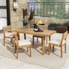MOBETTRES 5-Piece Outdoor Dining Set for 4, PE Rattan Backrests, Acacia Wood Tabletop and Chairs, for Backyard Dining Groups (Wood + White) view 1