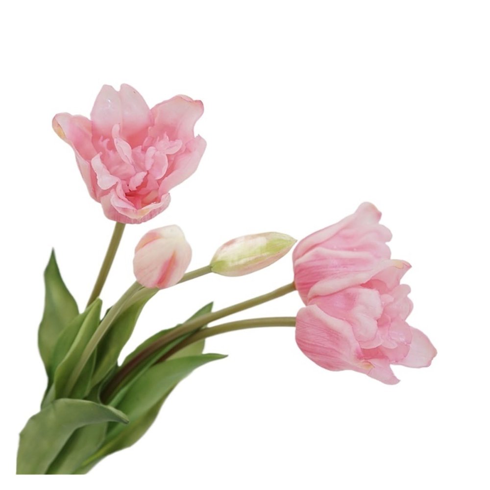 WENH 5-Stem Artificial Latex Tulip Bouquet, Real-Touch Light Pink Tulips