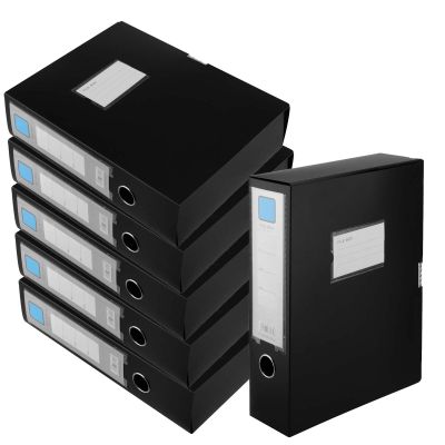 HEIYUET 6-Pack A4 Black Document Storage Boxes with Spine Labels