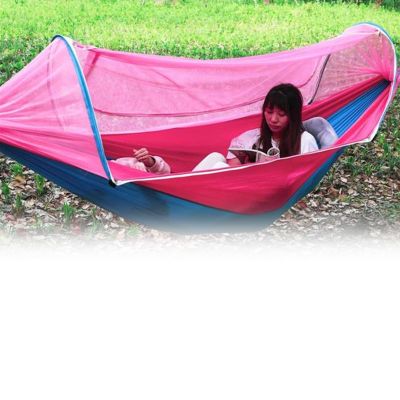 Portable Hammock with Mosquito Net, Pink, 260 x 140 cm