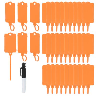 PATIKIL Plastic Hang Tags, 6.1 x 1.46 in, 100 Blank Waterproof Shipping Labels with Marker, Orange