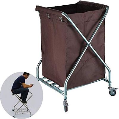 Commercial Laundry Cart with Wheels, Foldable Service Cart for Dental Clinics, Brown