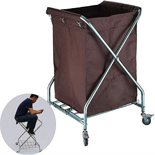 Commercial Laundry Cart with Wheels, Foldable Service Cart for Dental Clinics, Brown