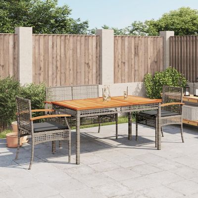 IKAYAA 4-Piece Gray Rattan Patio Dining Set with Cushions, 140 cm Table