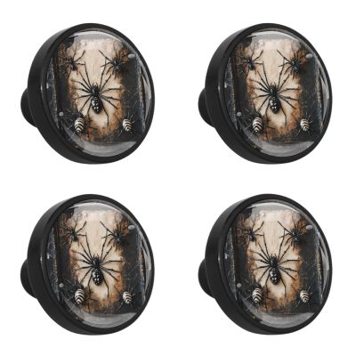 VAPOKF Crystal Glass Cabinet Knobs, Black Spider and Web, 4-Pack