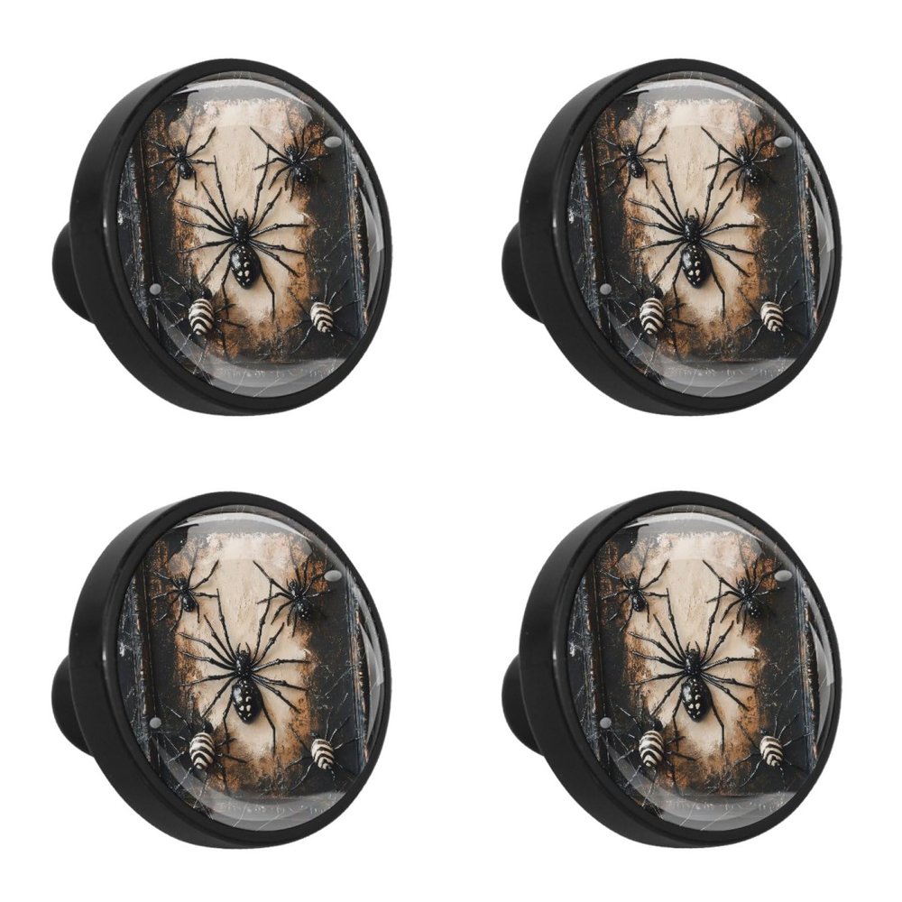 VAPOKF Crystal Glass Cabinet Knobs, Black Spider and Web, 4-Pack
