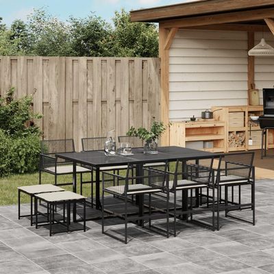 IKAYAA Rattan Dining Set for 10, Black Textilene, Type-20