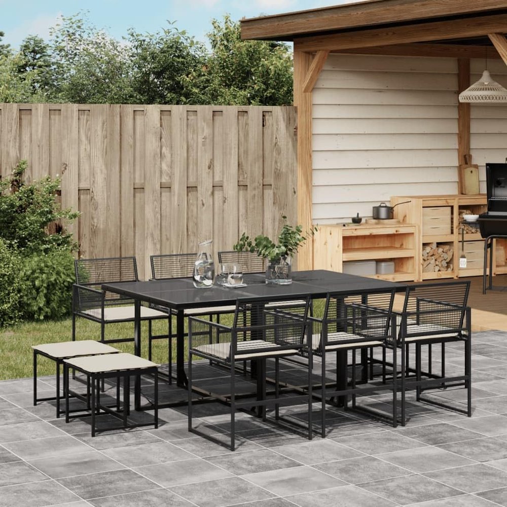 IKAYAA Rattan Dining Set for 10, Black Textilene, Type-20