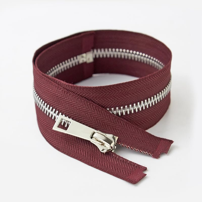 ZIPZSY #5 Titanium Y-Tooth Metal Zipper, Open-End, Auto-Lock, Dark Red, 60 cm