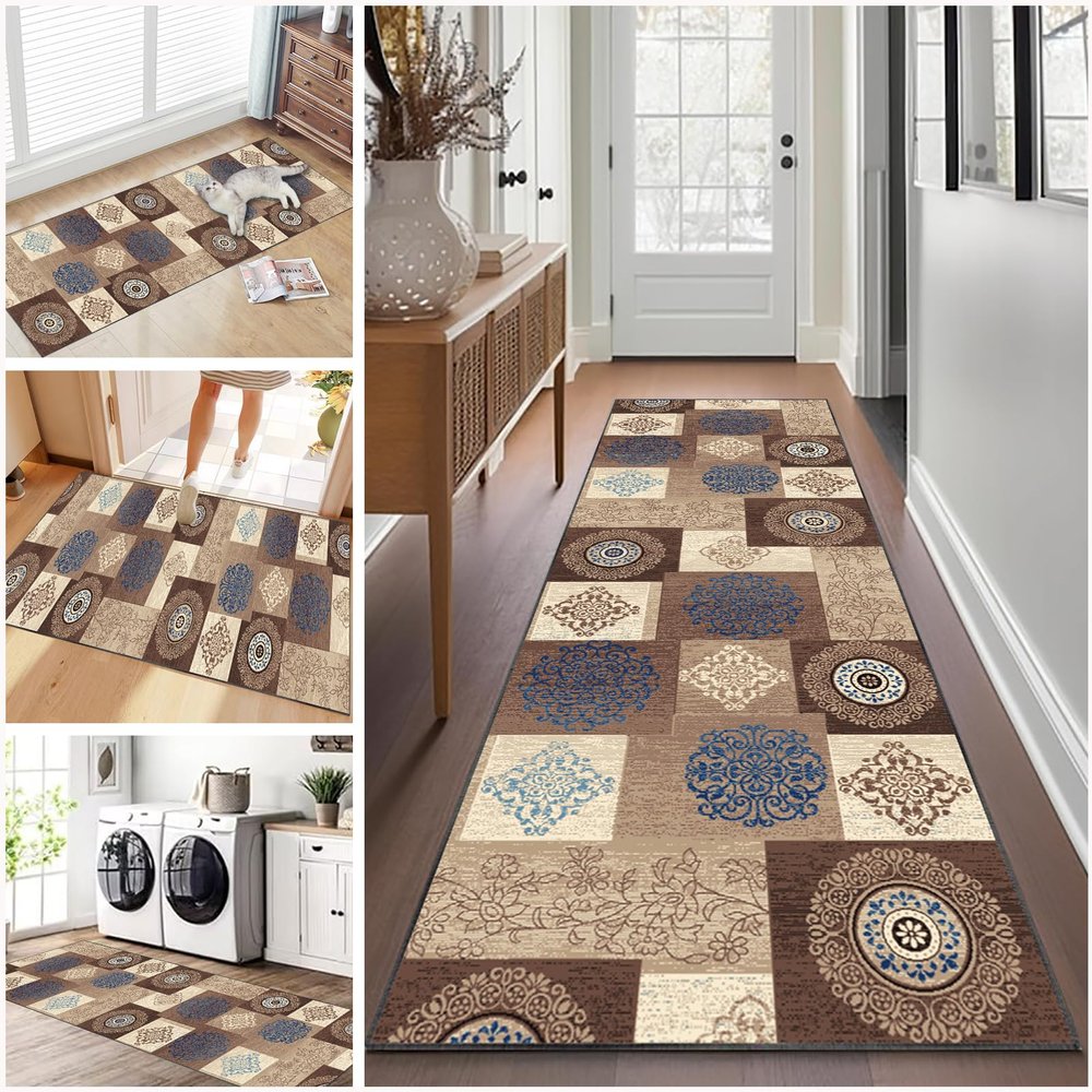 Non-Slip Washable Runner Rug for Hallway and Kitchen, 120 x 220 cm