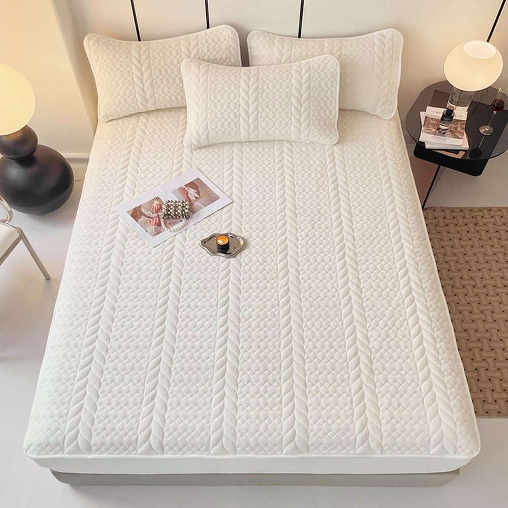Daesar White Velvet Topper Fitted Sheet Set 200 x 220 cm with 2 Pillowcases