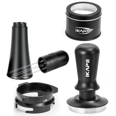 IKAPE Espresso Tamper Set, 54 mm, Black, Complete Portafilter Accessory Set with 53 mm Coffee Tamper, WDT Tool, 200 Paper Filters and Dosing Funnel for Breville Portafilters