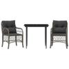 Homgoday 3-Piece Bistro Set with Cushions, Gray Poly Rattan view 2