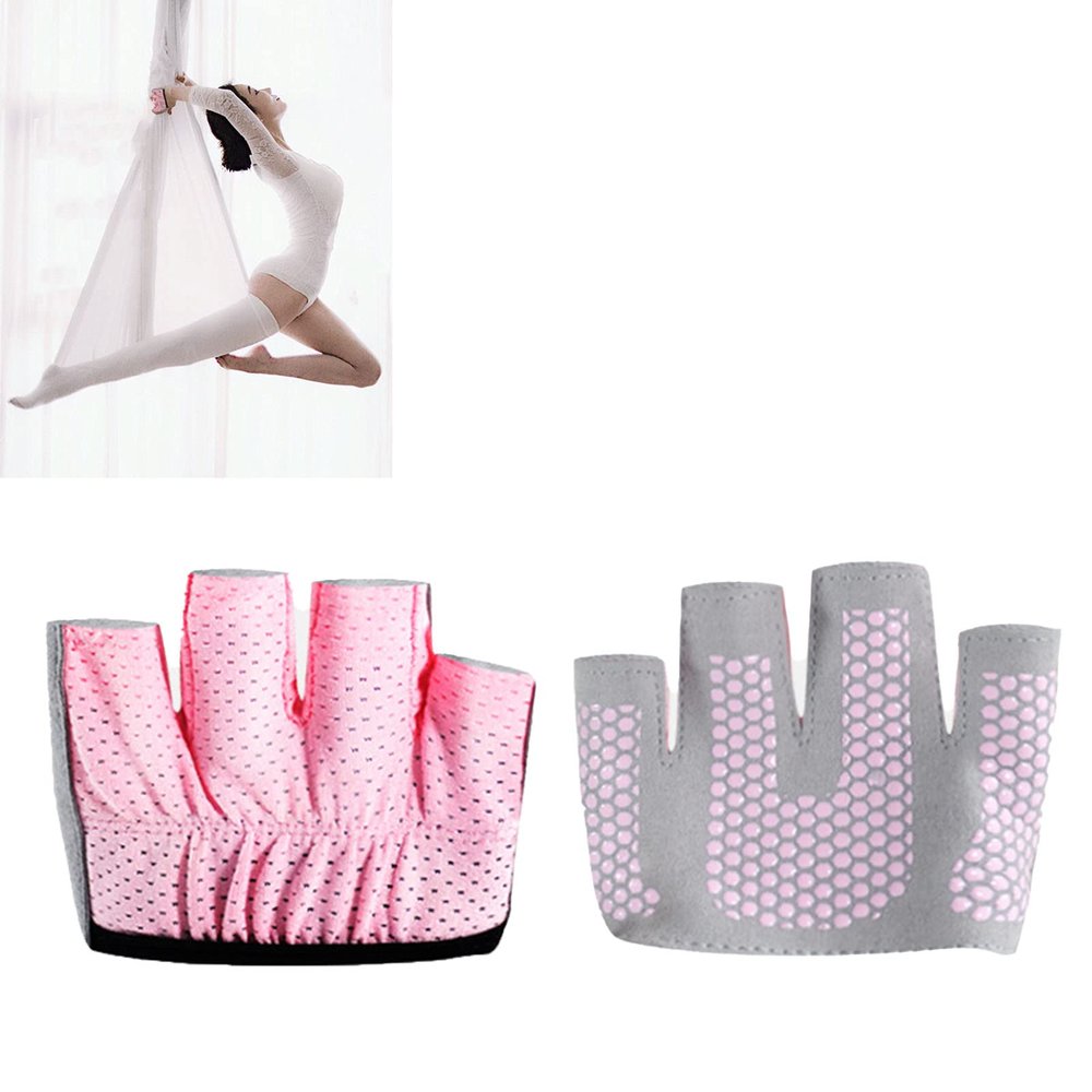 Tbest Women's Pilates Anti-Slip 4-Finger Workout Gloves, Pink, M (18 cm)