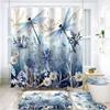 DDQQ Blue Floral and Dragonfly Shower Curtain Set with Bathroom Mats, 4-Piece view 2