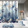 DDQQ Blue Floral and Dragonfly Shower Curtain Set with Bathroom Mats, 4-Piece view 3