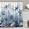 DDQQ Blue Floral and Dragonfly Shower Curtain Set with Bathroom Mats, 4-Piece view 4