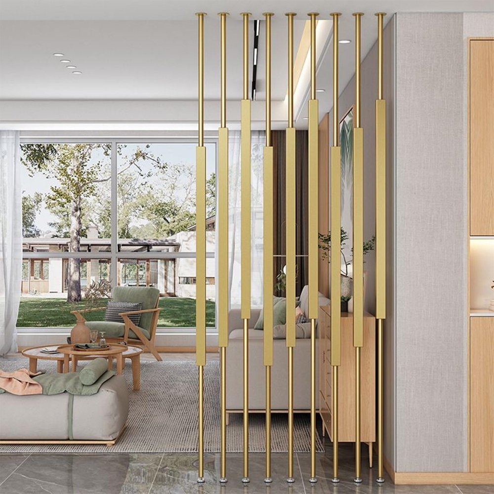 Junvstor 65–300 cm Room Divider Posts, Privacy Screen and Decorative Columns, Gold (10 pcs, 285 cm/112 in/9.35 ft)