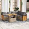 qohoio 7-Piece Garden Sofa Set with Cushions, Beige Poly Rattan and Acacia view 1