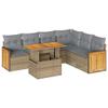 qohoio 7-Piece Garden Sofa Set with Cushions, Beige Poly Rattan and Acacia view 2