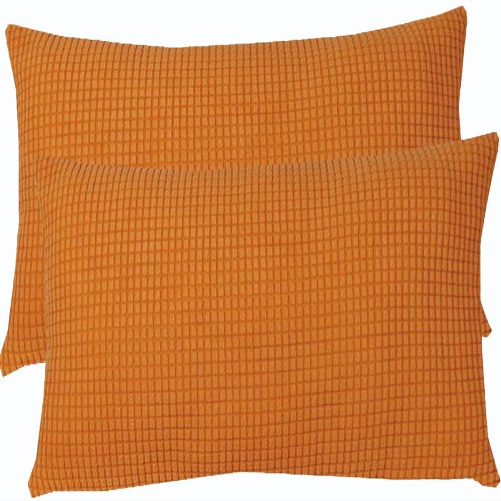 ZZDZW Stretch Corduroy Pillow Covers, Decorative Sofa Cushion Covers, Orange, 80 x 90 cm, Set of 2