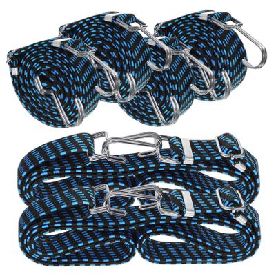 6 Blue Bungee Cords with Hooks and Metal Buckles