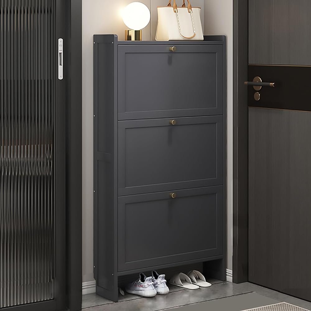 Modern Freestanding Shoe Cabinet with 2 Flip Drawers, Hidden Door, 3 Tiers, 70 cm