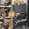 Modern Freestanding Shoe Cabinet with 2 Flip Drawers, Hidden Door, 3 Tiers, 70 cm view 4