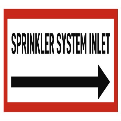Sticker: 105 x 297 mm, 1 pc. - SPRINKLER SYSTEM INLET - Fire Protection and Use Instructions - DIN 4066 - D2, Right Arrow - English