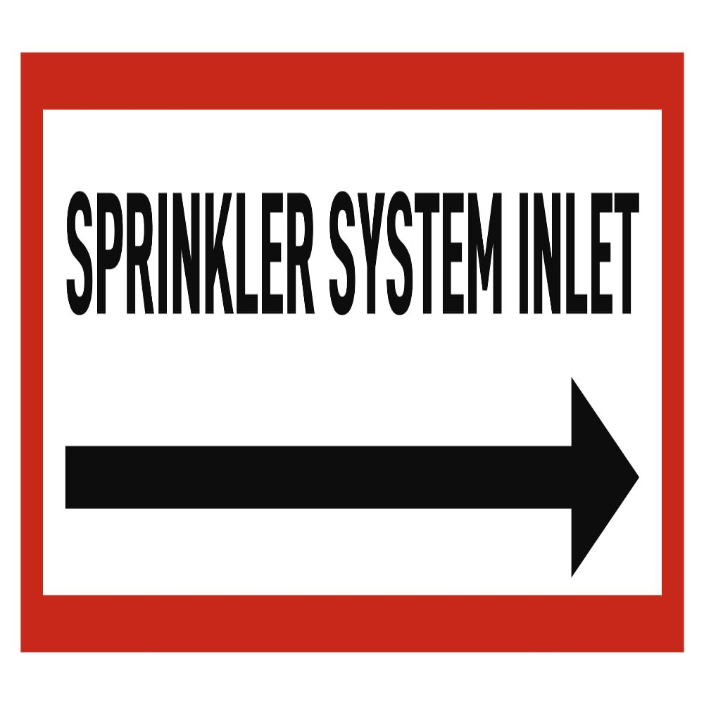 Sticker: 105 x 297 mm, 1 pc. - SPRINKLER SYSTEM INLET - Fire Protection and Use Instructions - DIN 4066 - D2, Right Arrow - English