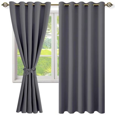 NINGBAI Blackout Curtains 140 x 220 cm, Thermal Insulated, Modern Solid Dark Gray