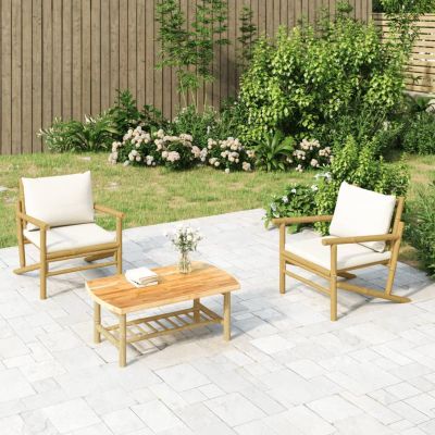 Juroupi 3-Piece Bamboo Garden Lounge Set with Cushions, Cream